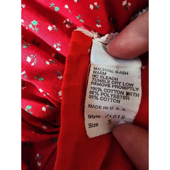 Bryan Vintage Floral CHRISTMAS DRESS Girls Size 5 Red Green Holiday Ruffle 1980s - Picture 8 of 8